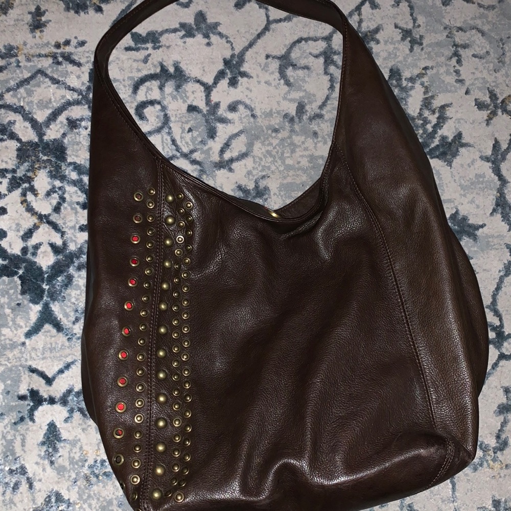 Brown one shoulder bag with gold studs
